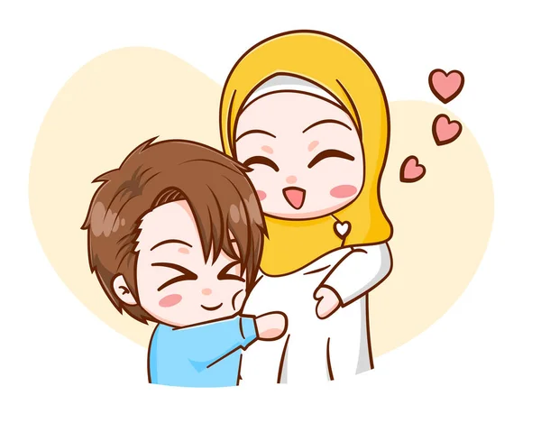 Cute Muslim Couple Pregnancy Cartoon Illustration — Stock Vector