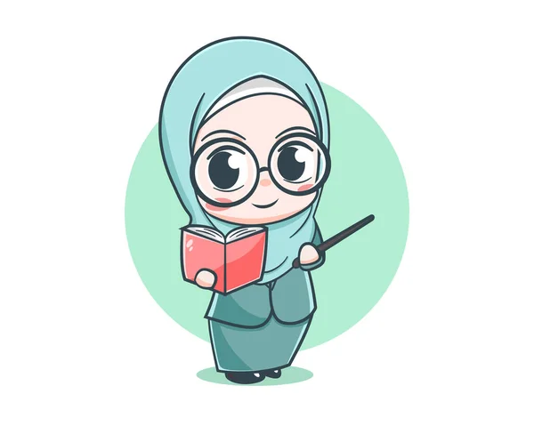 Karakter Kartun Guru Muslim Wanita Yang Lucu - Stok Vektor