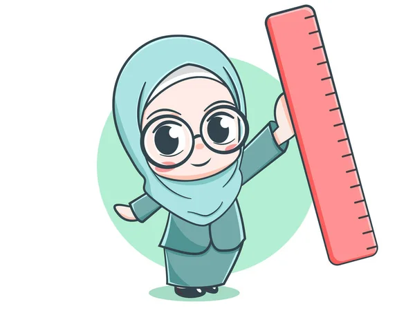 Leuke Vrouwelijke Moslim Leraar Cartoon Karakter — Stockvector