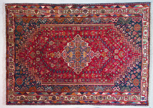 Старый персидский деревенский ковер Кашкай 1970-х годов с натуральными красками