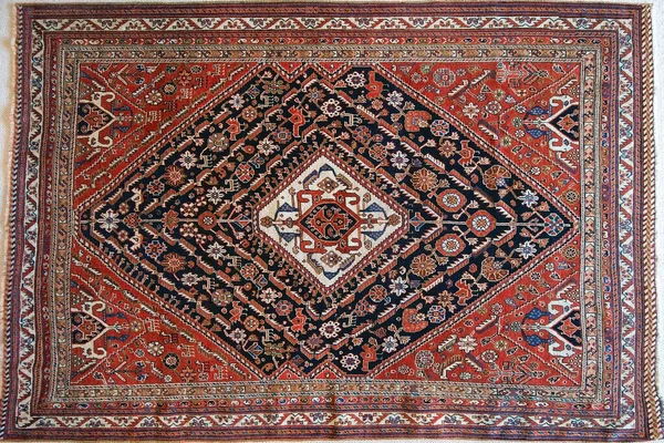 Vintage Qashqai Persian Tribal rug by the Shishboluki Tribe, dating from the late nineteenth century
