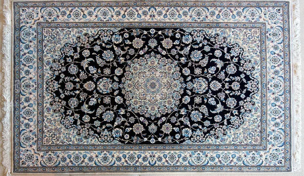 Details Eines Blau Weißen Feinen Handgewebten Perserteppichs Nain Iran — Stockfoto