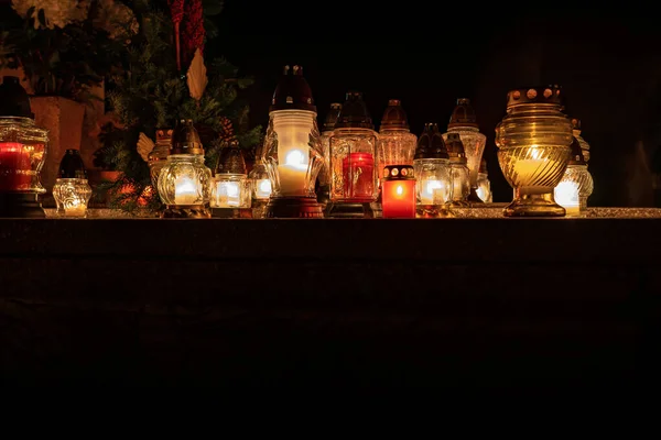 Rememberance Candle Lanterns Cemetery All Saints Day — Stock Photo, Image