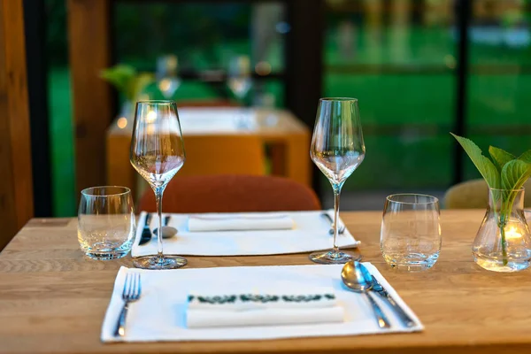 Natural Evening Table Setting Wine Glasses Unrecognizeble Restaurant Stock Image