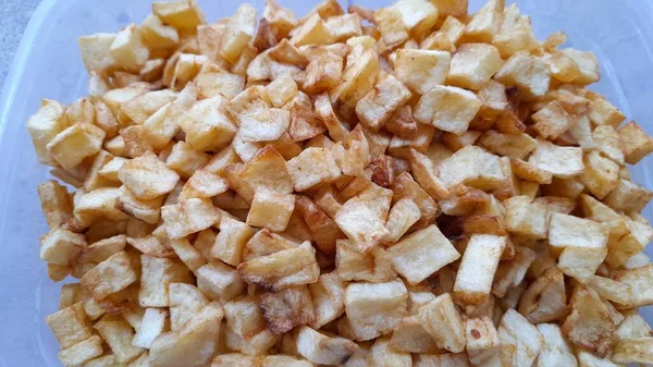 Pommes Scheiben Von Oben Gesehen Gesunde Lebensmittel Hintergrundkonzept Handgemacht Hausgemacht — Stockfoto