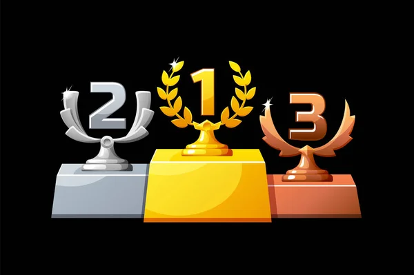 Podium Trophy Titre sont l'argent, le bronze et l'or pour le jeu. — Image vectorielle