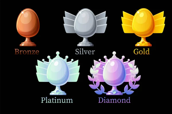 Game rank uděluje vejce, různé kovy a diamanty pro grafický design. — Stockový vektor