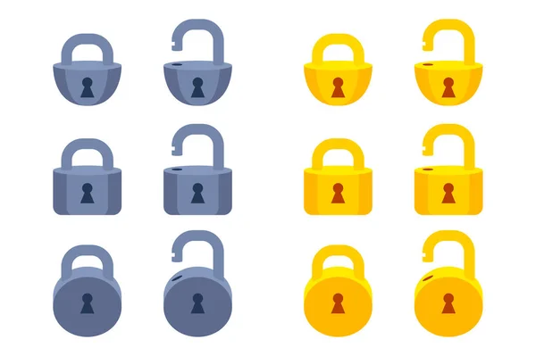 Gioco icona in metallo dorato serratura chiusa di diverse forme. — Vettoriale Stock