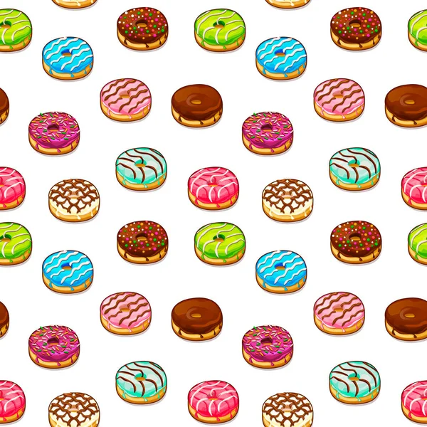 Naadloos patroon zoete donuts op witte achtergrond voor behang. — Stockvector