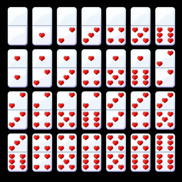 Set isolated valentine classic dominoes with hearts. — Wektor stockowy