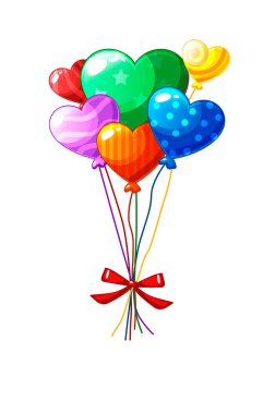 Bunch multi-colored heart-shaped balloons for Valentines Day.