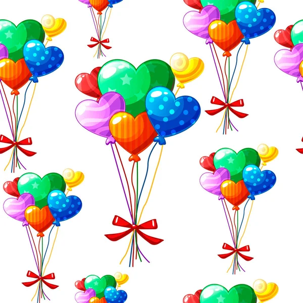 Seamless pattern heart-shaped colored balloons for Valentines Day. — ストックベクタ