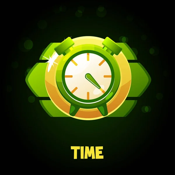 Zöld óra ikon idővel, jelvény játék. — Stock Vector