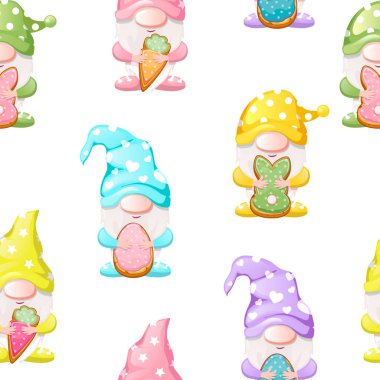 Mutlu Paskalyalar için sevimli cücelerle kusursuz desen.