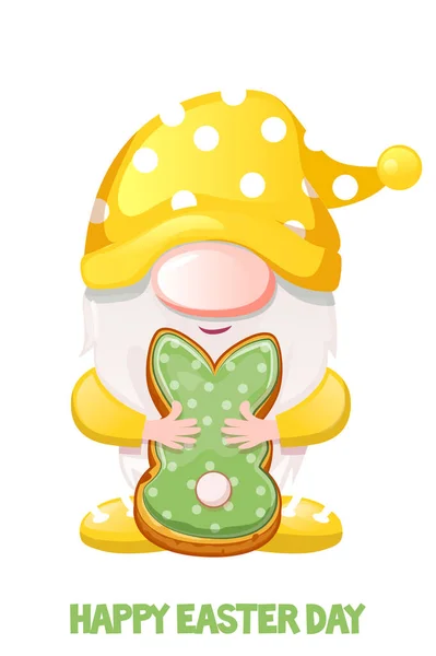 Mignon gnome dessin animé avec des biscuits lapin pour Pâques. — Image vectorielle
