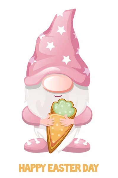 Mignon gnome rose aux biscuits aux carottes pour Pâques. — Image vectorielle