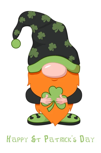 Cartoon gnome luck with clover for St. Patricks Day. — Stock Vector