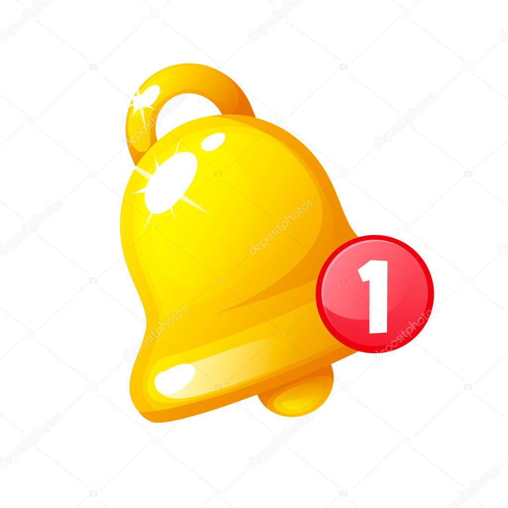 Golden call mobile, notification icon for game. Vector illustration message icon for app, object for gui.