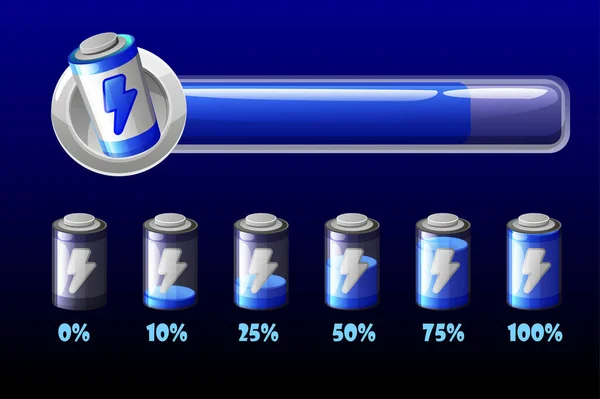 Energieriegel Silberne Symbole Für Das Spiel Vektorabbildung Setzt Blaue Ladungslinie — Stockvektor