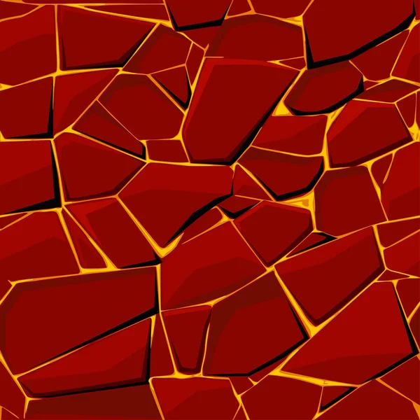 Sömlös textur röd sten med lava eller eld — Stock vektor
