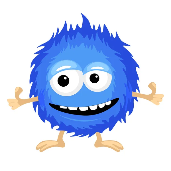Vector fluffy monster is blue color. Funny character — Stock Vector