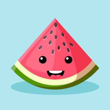 Şirin Kawaii mutlu dilim karpuz, vektör meyve görüntüsü
