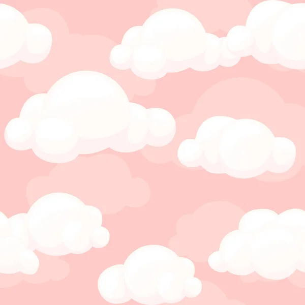 Seamless Cartoon Stylized Pink Clouds Texture Vector Seamless Pattern Sky — Stock Vector