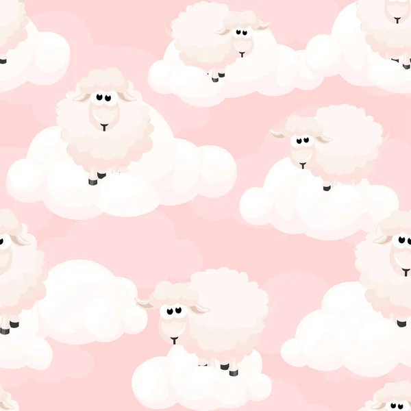 空にかわいいピンクの羊とシームレスなパターン 雲のテクスチャ シームレス Pattern Sky — ストックベクタ