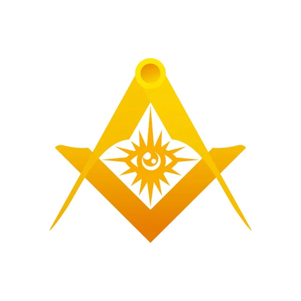 众目睽睽之下 金碧辉煌的金字塔和全视的眼睛 共济会共济会的象征 — 图库矢量图片