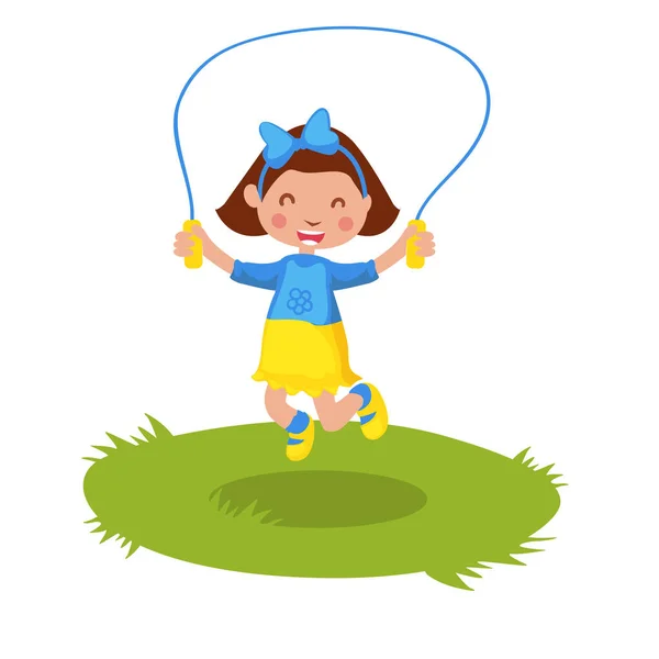 Little Ukraine Girl Skipping Rope Isolated Vector Flat Character Support — Stock Vector