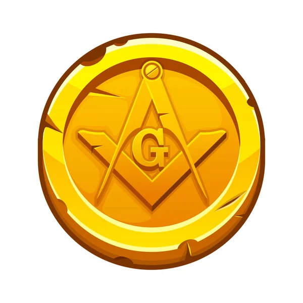 Golden Coin Masonic Compasses Square Vector Masonic Symbol Sacred Society — Stockvektor