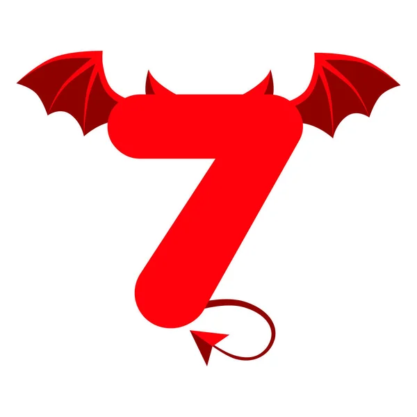 Devil Red Number Wings Games Scary Dark Cartoon Demon Seven — Stock Vector