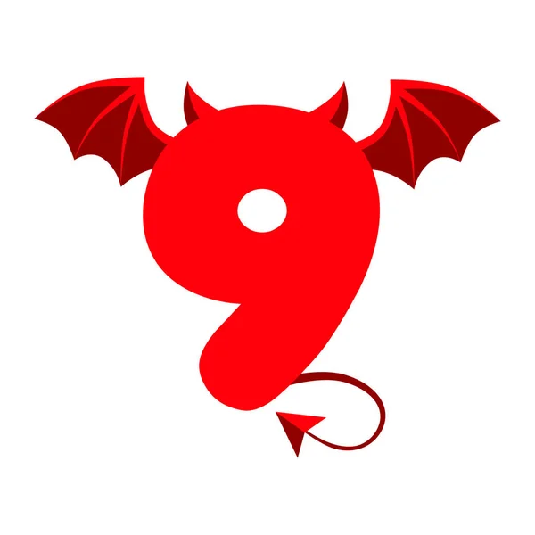 Devil Red Number Wings Games Scary Dark Cartoon Demon Nine — Stok Vektör