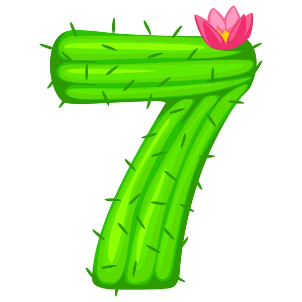 Cartoon Cactus Number Flower Font Kids Numbers Green Figure Seven — ストックベクタ