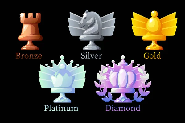 Game Rank Chess Awards Different Metal Icons Vector Symbol — Stockový vektor