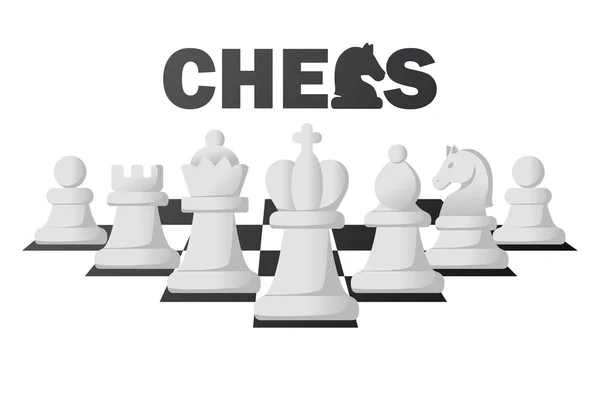 Logo Chess Set White Figures Chess Strategy Board Game Background — Archivo Imágenes Vectoriales