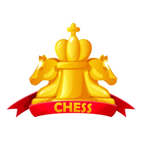 Chess Icon Chess Figures Red Ribbon Chess Strategy Board Game — стоковый вектор
