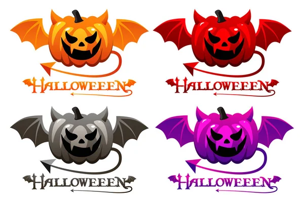 Isolated Four Devil Halloween Pumpkins Wings — Stock Vector