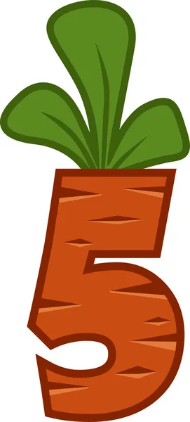 Cartoon Carrot Number Five Font Kids Number Orange Figure — стоковый вектор