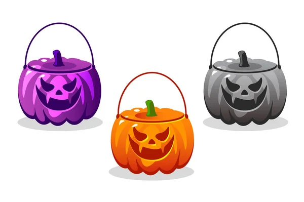 Orange Empty Pumpkin Baskets Halloween Vector Objects — Stock Vector