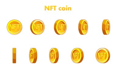 Vector Gold NFT coin. Animation NFT coin, step by step. Cryptocurrency, NFT-token Internet currency of the future.