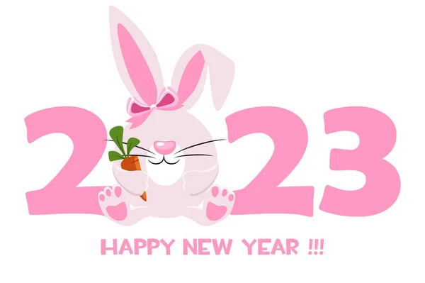Feliz Ano Novo 2023 Cartoon Rabbit Zodiac Modelo Cartão Saudação — Vetor de Stock