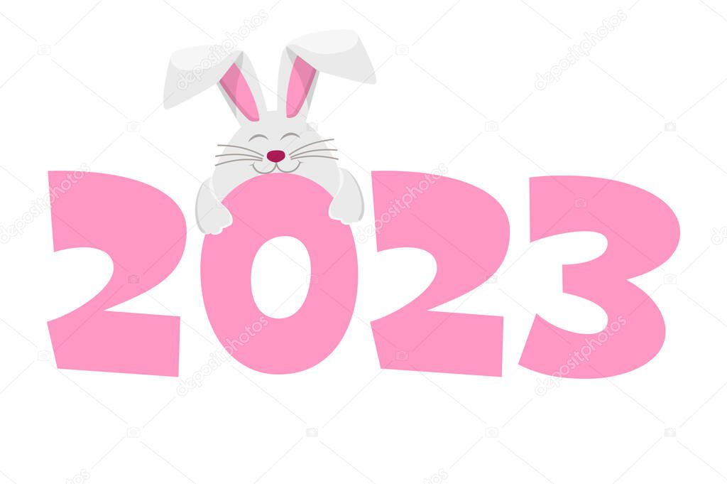 Happy New Year 2023, Rabbit Zodiac. Greeting card template.