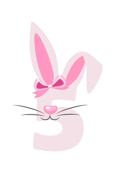 子供のための面白いウサギの番号5 ウサギの形で5桁 数え方を学ぶ — ストックベクタ