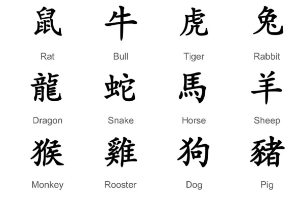 Signes Animaux Plats Zodiaque Chinois Par Année Signes Zodiaque Chinois — Image vectorielle