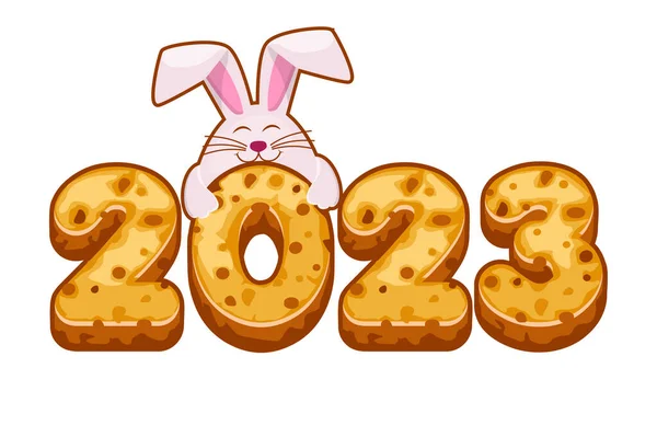 Бісквітне Печиво 2023 Кроликом Новий Рік 2023 Шаблон Вітальних Листівок — стоковий вектор
