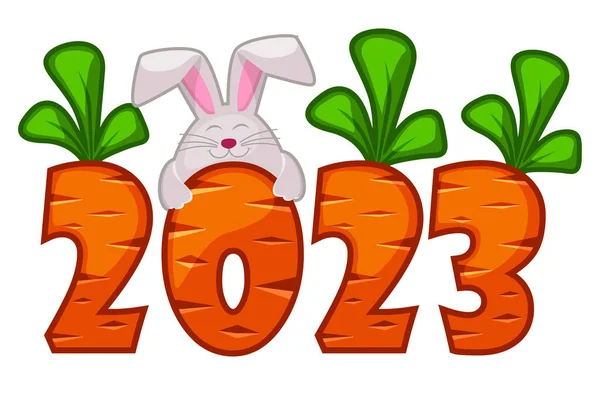 Καρότο Νούμερο 2023 Και Κουνέλι Ευτυχισμένο Νέο Έτος 2023 Ευχετήρια — Διανυσματικό Αρχείο