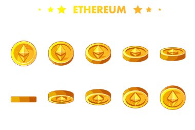 Vector Animation Gold ETHEREUM adım adım para. Kripto para birimi, ETHEREUM Geleceğin İnternet para birimi.