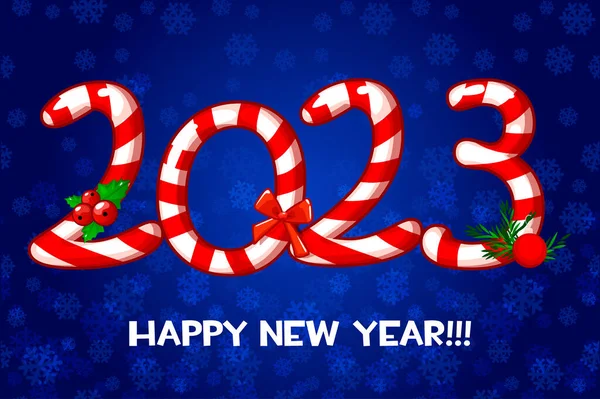 Вітальня Або Плакат Happy New Year 2023 Цукерками Візуальна Картка — стоковий вектор