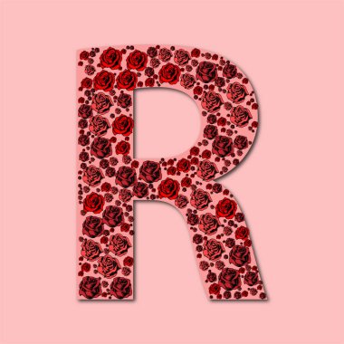 yazı tipi alfabe harfi gül dolu çiçek çiçekli pembe pembe yazı stili vektörü İngilizce büyük süs bitkisi r